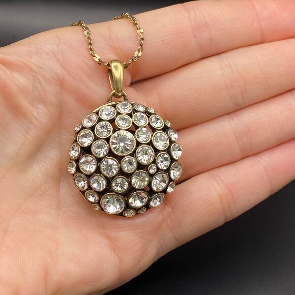 KIAM FAMILY by Lia Sophia Rhinestone Gold Tone Dome Pendant Necklace Reversible - Picture 6 of 9